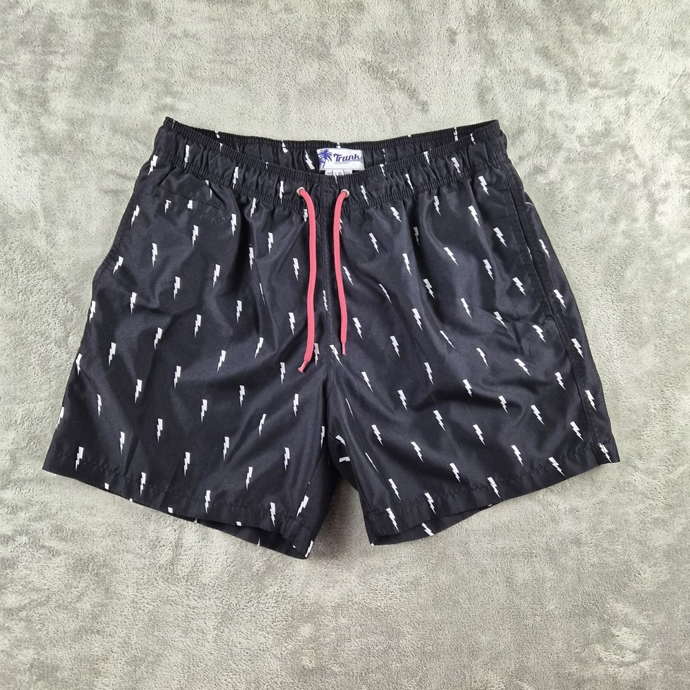 Trunks Surf & Swim Co Board Shorts Mens Large Black Lightning Bolt Swim Trunks